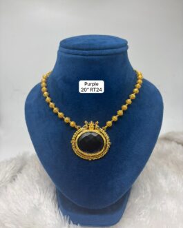 Premium quality one gram gold 20 inch beads necklace with stone pendent