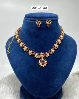 Premium quality one gram gold stone necklace with ear rings