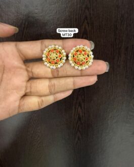 Premium quality one gram gold coral and pearl ear rings