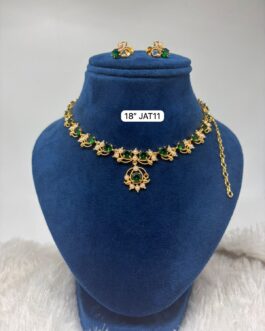 Premium quality one gram gold stone necklace with ear rings