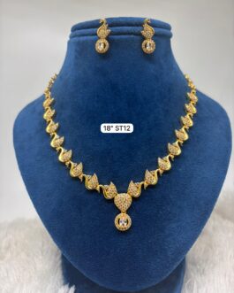 Premium quality one gram gold AD stone duck design necklace with ear rings
