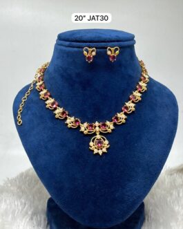Premium quality one gram gold stone necklace with ear rings