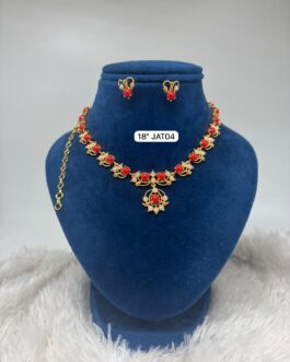 Premium quality one gram gold stone necklace with ear rings
