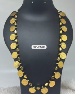 Premium quality one gram gold 30 inch black thread coin necklace