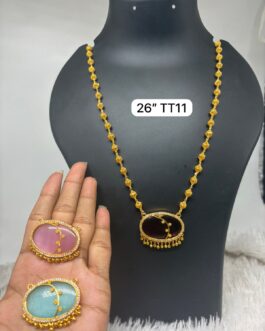 Premium quality one gram gold 26 inch nakshi ball chain with stone pendent