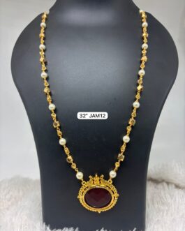 Premium quality one gram gold  Pearl chain with stone pendent
