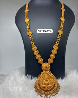 Premium quality one gram gold geru finish long laxmi necklace