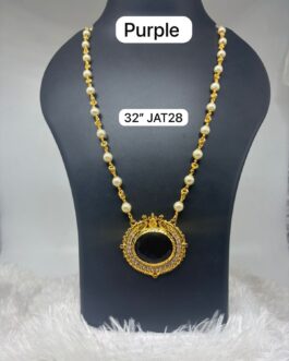 Premium quality one gram gold  32 inch pearl chain with big stone pendent