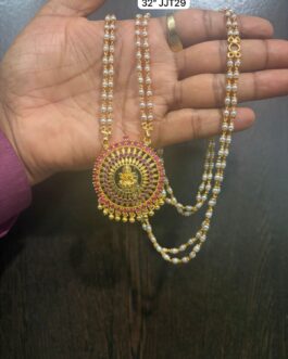 Premium quality one gram gold 32 inch pearl chain with laxmi stone pendent