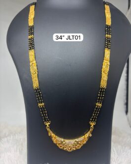 Premium quality one gram gold handmade 34 inch karimani chain with stone pendent