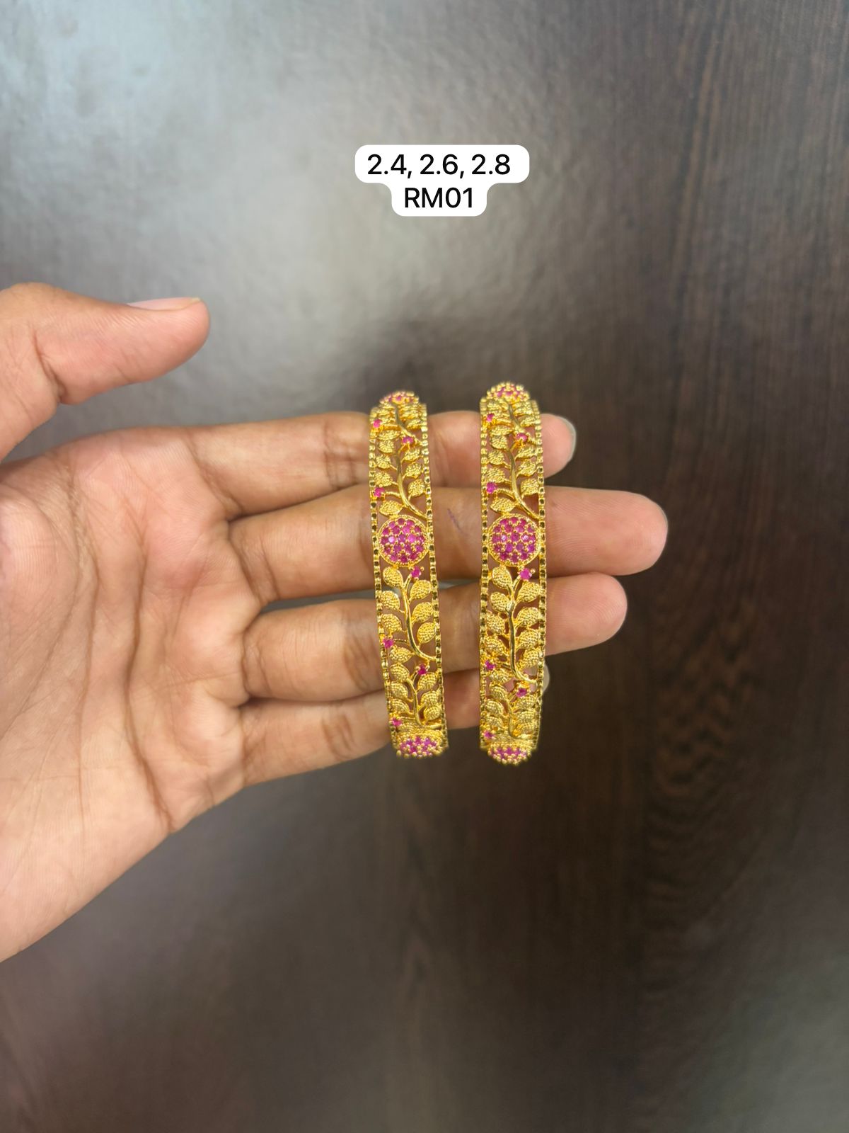 Premium quality one gram gold Ruby stone bangles 2.4,2.6 and 2.8