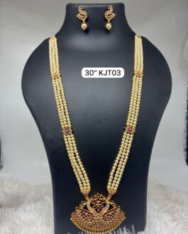 Premium quality one gram gold 30 inch long pearl chain with  ear rings