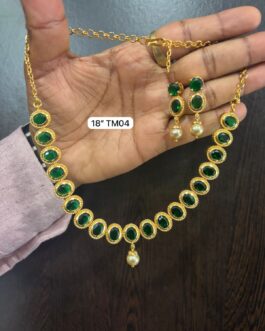Premium quality one gram gold green stone necklace with matching ear rings
