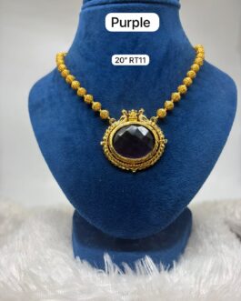 Premium quality one gram gold short ball necklace with stone pendent