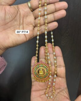 Premium quality one gram gold Single line pearl chain with laxmi pendent