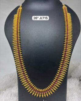 Premium quality one gram gold traditional mallige necklace with ruby stone work