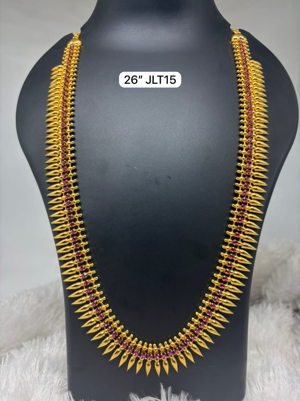 Premium quality one gram gold traditional mallige necklace with ruby stone work