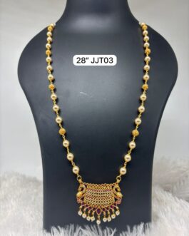Premium quality one gram gold swarokshi pearl chain with stone pendent