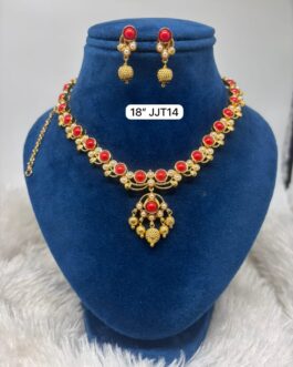 Premium quality One gram gold 18 inch Coral necklace with Ear rings