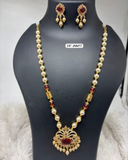 Premium quality One gram gold 24 inch pearl chain pendent with ear rings Dispatch same or next day